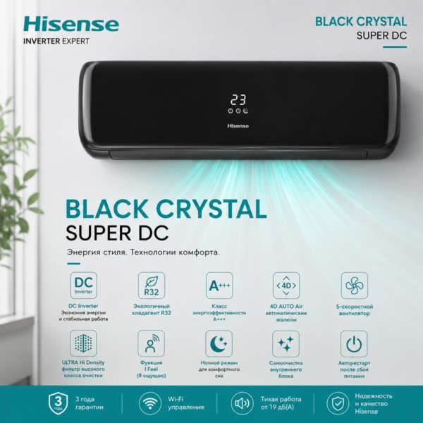Hisense AS-13UW4RVETG00(B) BLACK CRYSTAL WI-FI — инверторный кондиционер