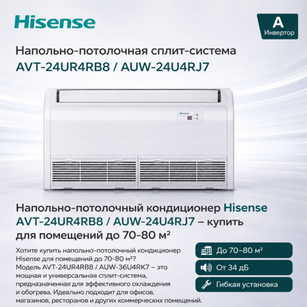 Hisense AVT-24UR4RB8/AUW-24U4RJ7 — кассетная сплит-система для равномерного охлаждения и обогрева