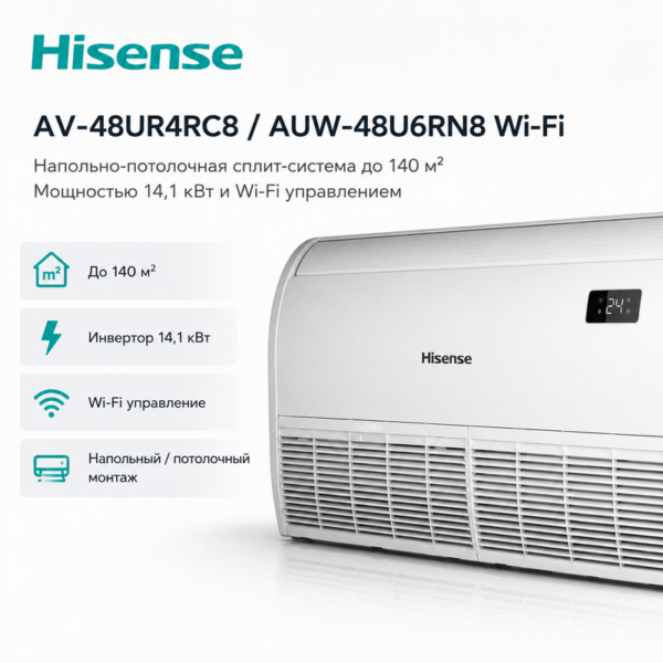 Кондиционер Hisense AUV-48UR4RC8/AUW-48U6RN8 Wi-Fi — напольно-потолочная сплит-система