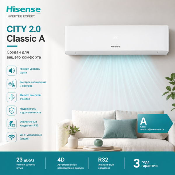 Кондиционер Hisense AS-18UW4RMSKA02 Wi-Fi CITY 2.0 Classic A — современная сплит-система